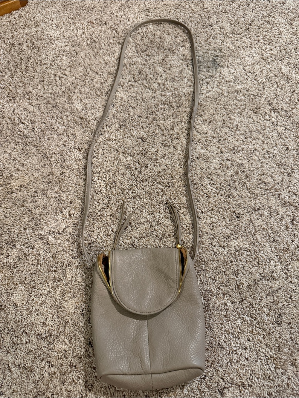 HOBO Taupe Leather Crossbody with Gold Accents